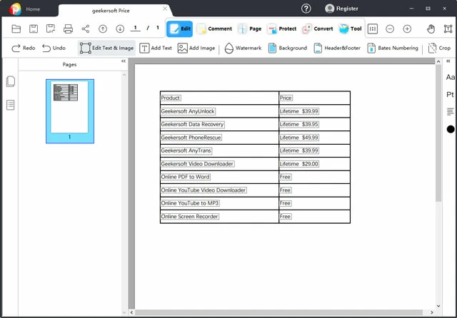 Pdf document editing